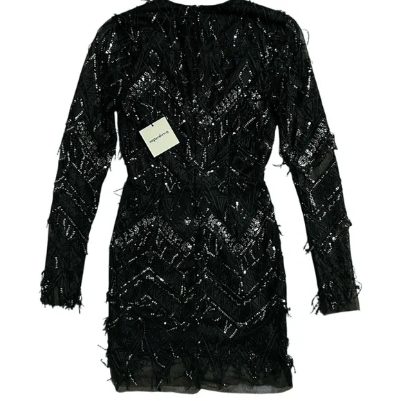 SUPERDOWN NWT Black Long Sleeve Nia Sequin Fringe Mini Dress XS - Picture 7 of 16